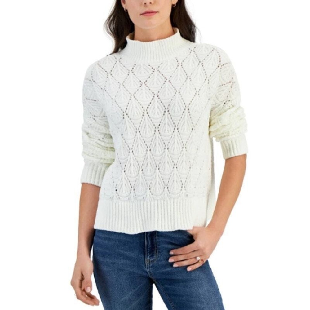 Sugar Moon White Pullover Sweater Womens Small Soft Knit Mock Neck Casual‎